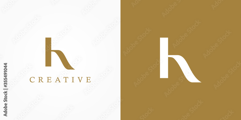 Poster initial letter h logo. gold and white shape calligraphy style isolated on double background. usable 