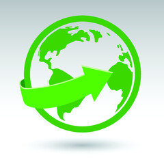 green planet earth with arrow icon, vector illustration