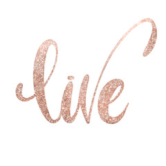 "Live" rose gold hand drawn calligraphy word