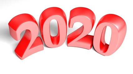 2020 red bent write isolated on white background - 3D rendering illustration