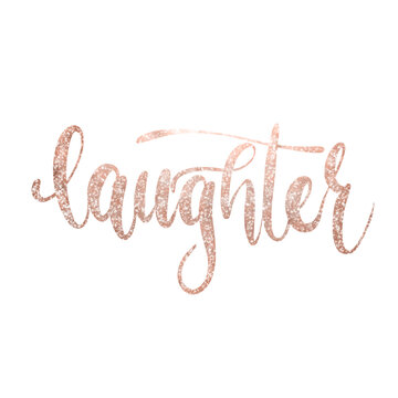 "Laughter" rose gold hand drawn calligraphy word.