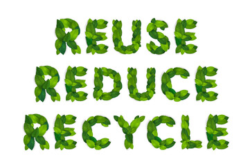 Ecology theme Go vegan flyer template with lettering. Bright fresh green leaves concept. Poster, card, label, banner design. Stylish realistic background. 3d Vector illustration EPS10