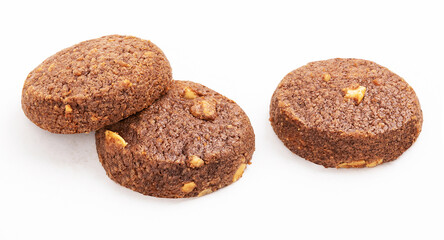 Delicious chocolate cream filled cocoa cookies. isolated white background.