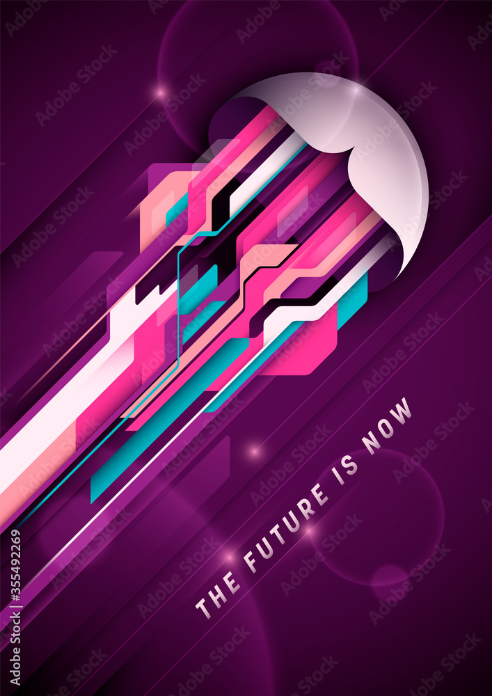 Aufkleber futuristic poster design in color, with abstract style composition made of various design elements a