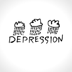 Depression vector logo. Mental health conceptual sketch illustration with thunderclouds. 