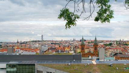 Obraz premium Panorama of New Town, Žižkov and Vinohrady districts as seen from Smíchov quarter in Prague