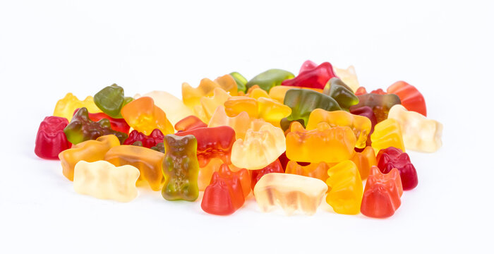 A bunch of colorful jelly candies in the form of bears. Colourful candy background