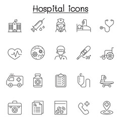Hospital icons set in thin line style