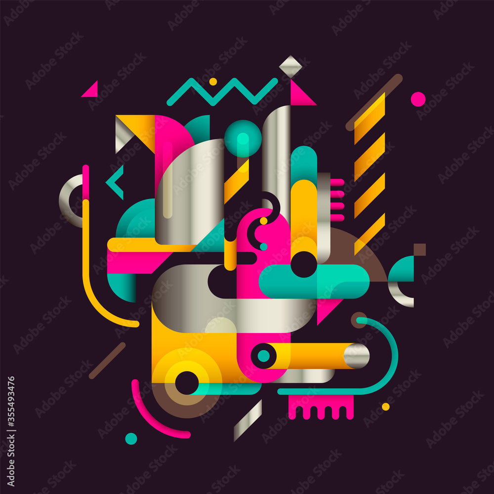 Poster modern style abstraction with various geometric objects in color. vector illustration.
