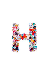 Letter H made from beautiful glass bright gems or crystals on isolated white background