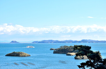 Sightseeing ship to navigate Matsushima bay.
