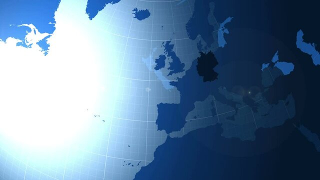 Germany. Zooming into Germany on the globe.