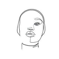 Female portrait of beautiful face in minimalist style drawn by one continuous line by modern digital artist for the logo design of beauty salons, beautician, stylist, makeup artist, clothing store