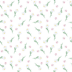 Watercolor digital paper with wild daisies and delicate butterflies. Perfect for printing, textile, web design. Souvenir products, scrapbooking, photo albums and other creative ideas.
