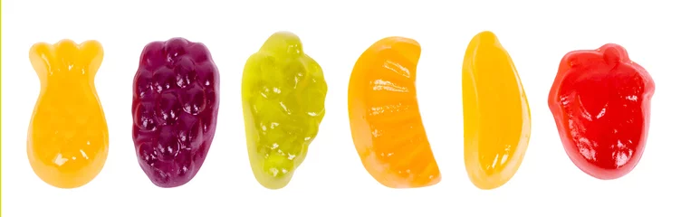 Abwaschbare Fototapete Fruit Jelly candy set. Isolated white background. Clipping path. © emrealp