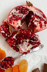 chopped pomegranate with dried apricots and chocolate