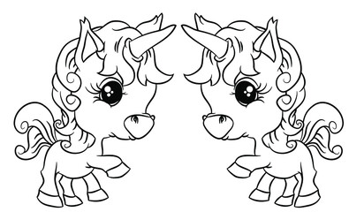 cute little unicorns, relaxing in the fields, coloring books for kids