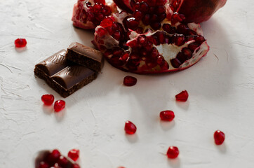 chopped pomegranate with dried apricots and chocolate
