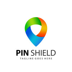 Abstract Pin Shield Pointer Logo Design Vector Illustration Template