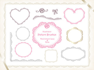 手描きレース素材のパターンブラシ ローズ ベクター vector