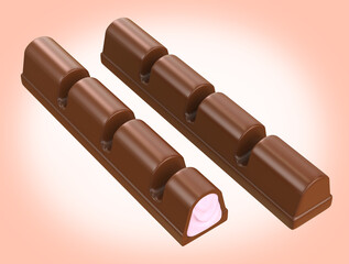 Chocolate stick bar filled cream. Isolated background. Clipping path. 3D illustration