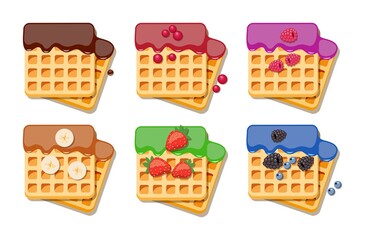 vector belgian waffles with colorful syrup