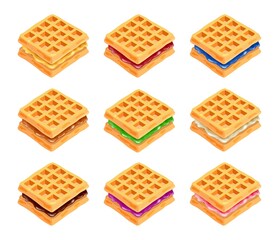 vector belgian waffles with colorful fruit syrup
