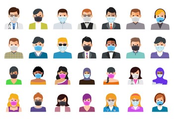vector set of people in medical masks icons