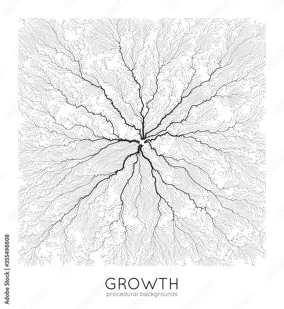 Poster vector generative branch growth pattern. square texture. lichen like organic structure with veins. m