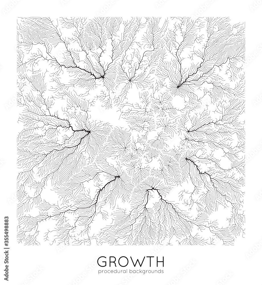 Poster vector generative branch growth pattern. square texture. lichen like organic structure with veins. m