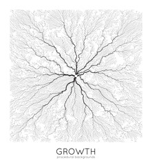 Vector generative branch growth pattern. Square texture. Lichen like organic structure with veins. Monocrome square biological net of vessels. - obrazy, fototapety, plakaty