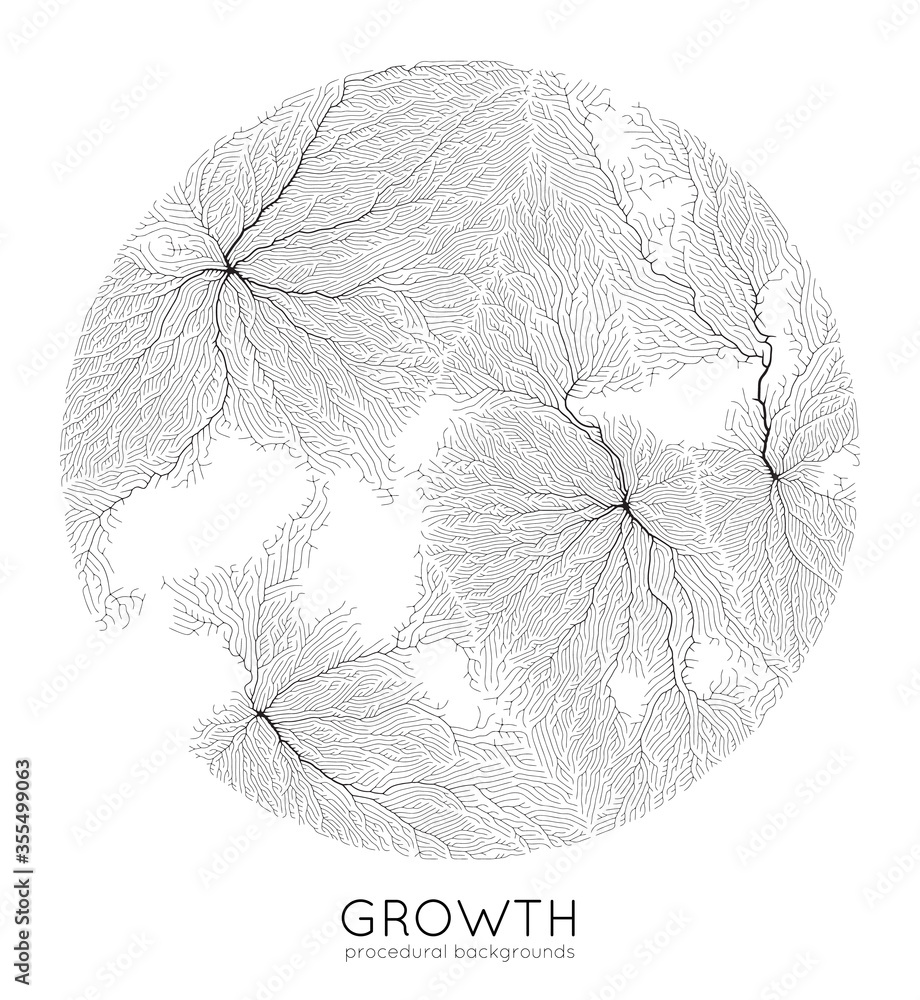 Poster vector generative branch growth pattern. round texture. lichen like organic structure with veins. mo