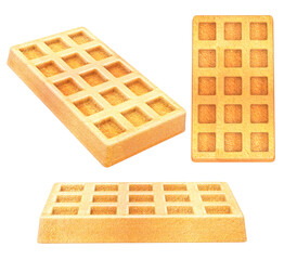 set of Fresh waffles  isolated on white background. 3d illustration