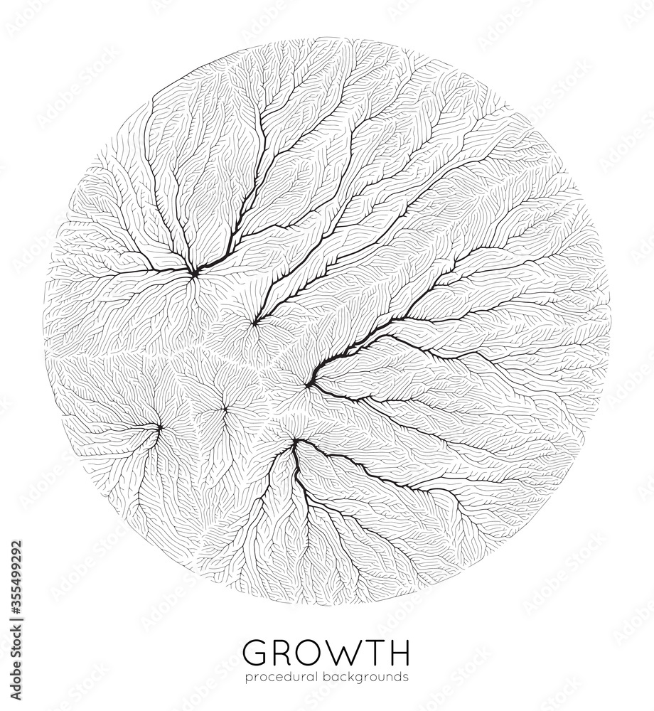Poster vector generative branch growth pattern. round texture. lichen like organic structure with veins. mo