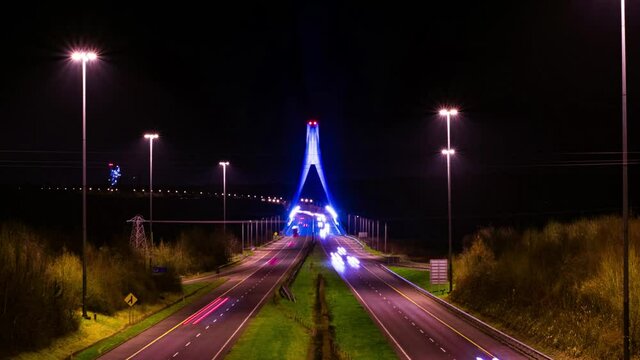 The Mary McAleese Boyne Valley Bridge time lapse hyper lapse part of M1 Motorway in County Meath and Louth Ireland Drogheda cable bridge