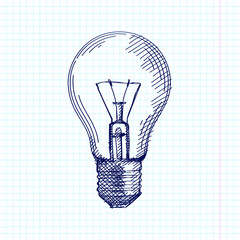 Hand-drawn sketch of a globe light bulb. Incandescent light bulb, incandescent lamp or incandescent light globe.
- 355499434