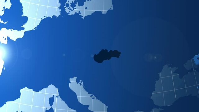 Slovakia. Map. Zooming into Slovakia on the globe.