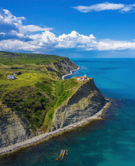 Obraz premium Aerial view of drone to the beautiful seacoast of Emine cape