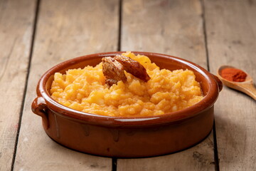 Scrambled potatoes with bacon traditional Spanish food