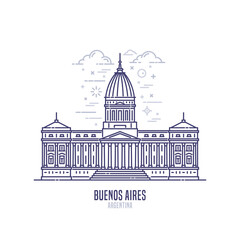 Palace of the Argentine National Congress - a famous landmark of the city of Buenos Aires, Argentine. Monumental building in the neoclassical style. City sight vector icon in simple line art style