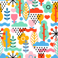 Summer seamless pattern in scandinavian style. Can be used in textile industry, paper, background, scrapbooking.