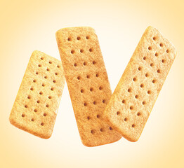 three crackers or biscuit. Isolated background. Clipping path. 3d illustration