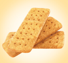 three crackers or biscuit. Isolated background. Clipping path. 3d illustration