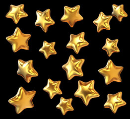 set of gold star isolated background. for Design element. 3d illustration