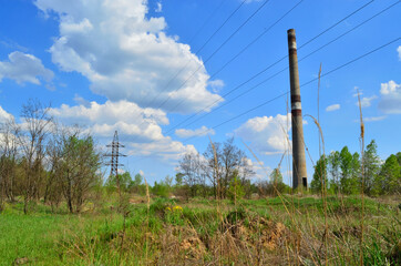 Industrial picture. Reactor pipe under the blue sky. Photo for background.