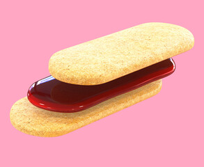 biscuit with cherry filling. Isolated background. Clipping path. 3d illustration
