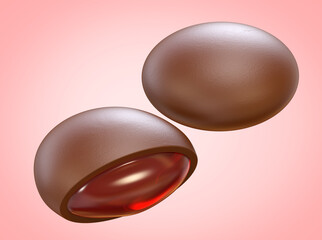chocolate candy with cherry filling. Isolated background. Clipping path. 3d illustration.