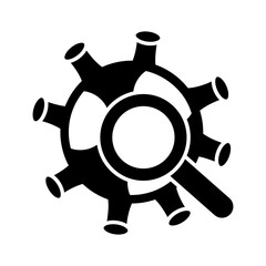 magnifying glass with covid19 virus particle silhouette style