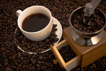 coffee beans and cup