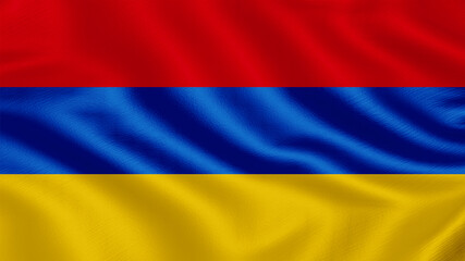 Flag of Armenia. Realistic waving flag 3D render illustration with highly detailed fabric texture.